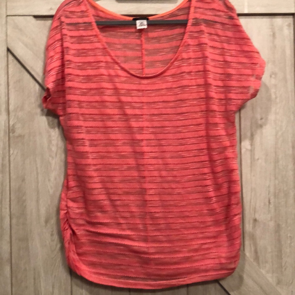Coral Blouse with ruched sides